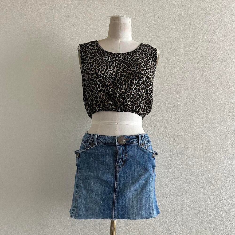 vintage reworked black tan cheetah print sleeveless crop top